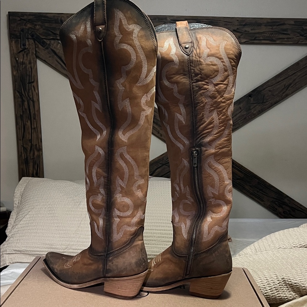 LIBERTY Black Brown Over-the-Knee Western Boots - Picture 5 of 6